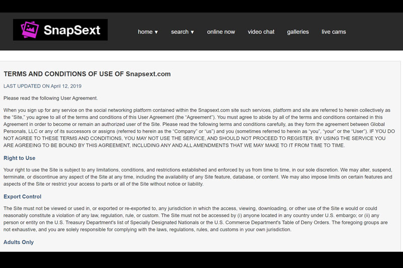 Snapsext.com terms