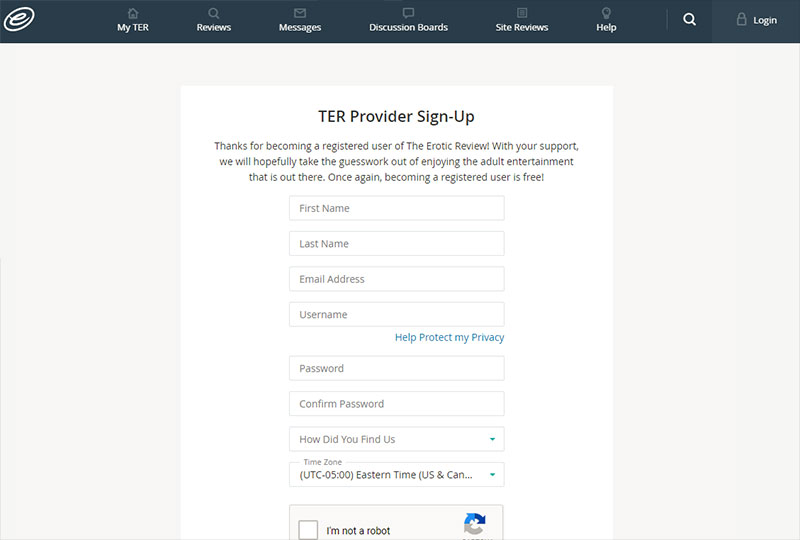 Theeroticreview.com Signup Form