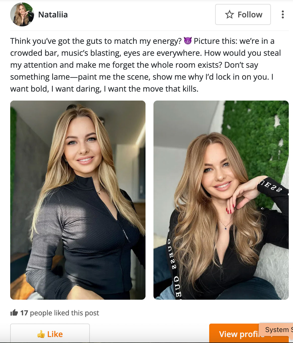 Image of a post on the Newsfeed from Bravodate