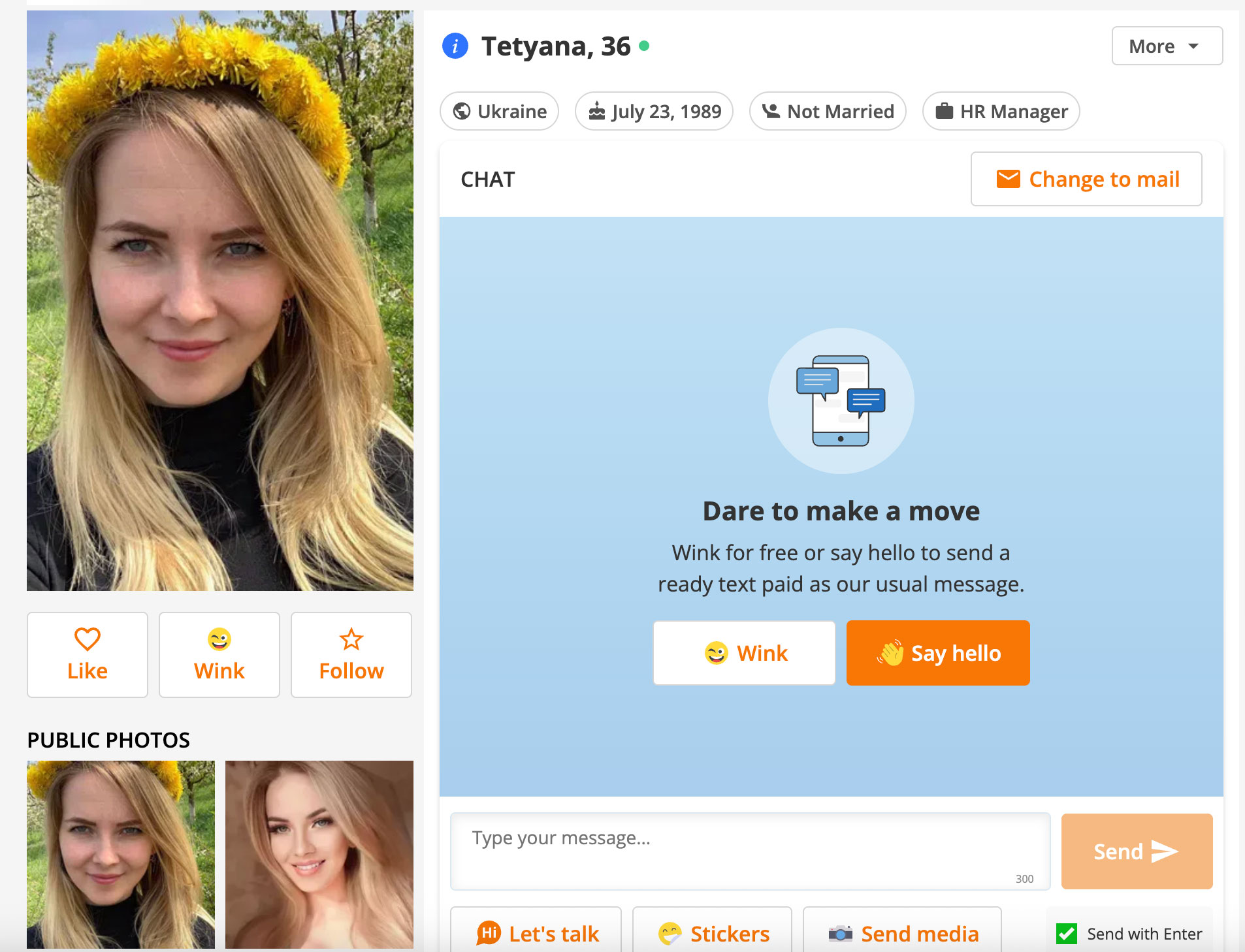 Profile of one of the women on Bravodate.com
