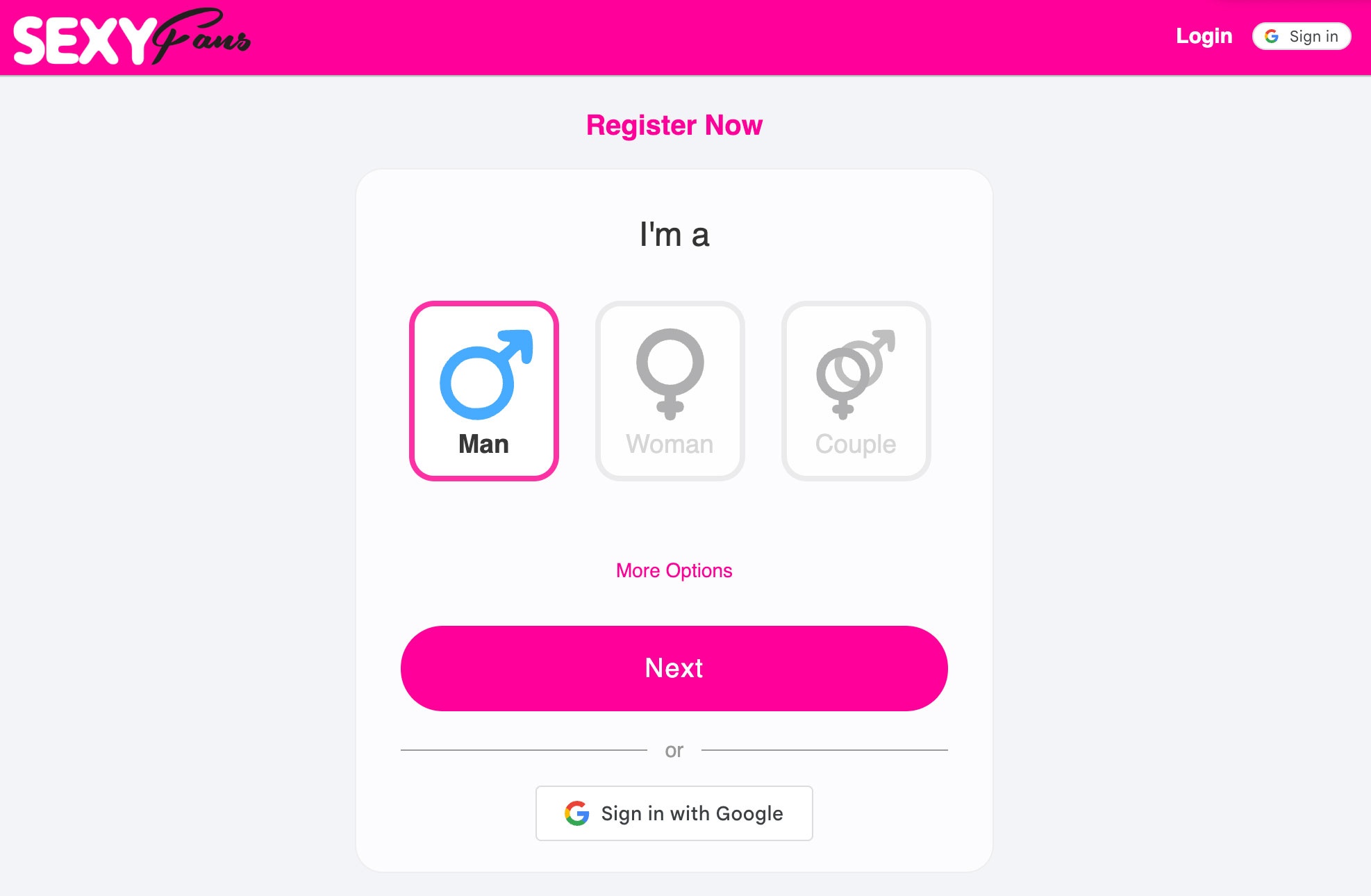 SexyFans.app sign up process